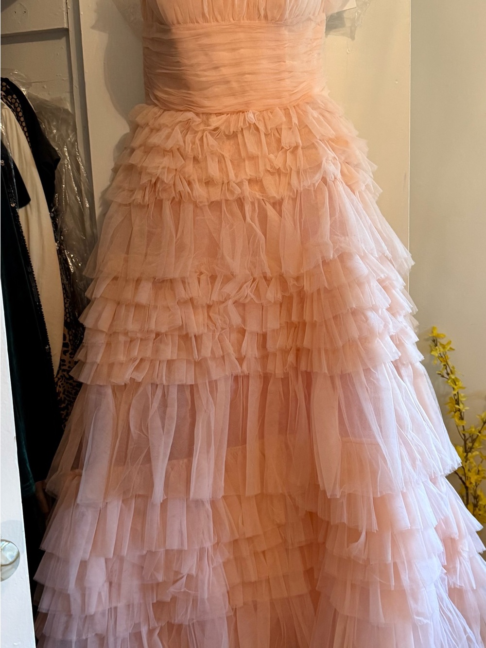 Mac Duggal Strapless Layered Tulle Gown in Blush NWT - Picture 8 of 13